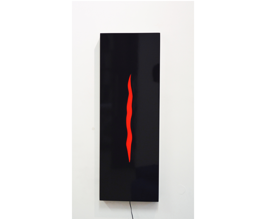 Gersony: Cleft III - slit series, 2016. Laminated wood and e light, 82x29x5cm