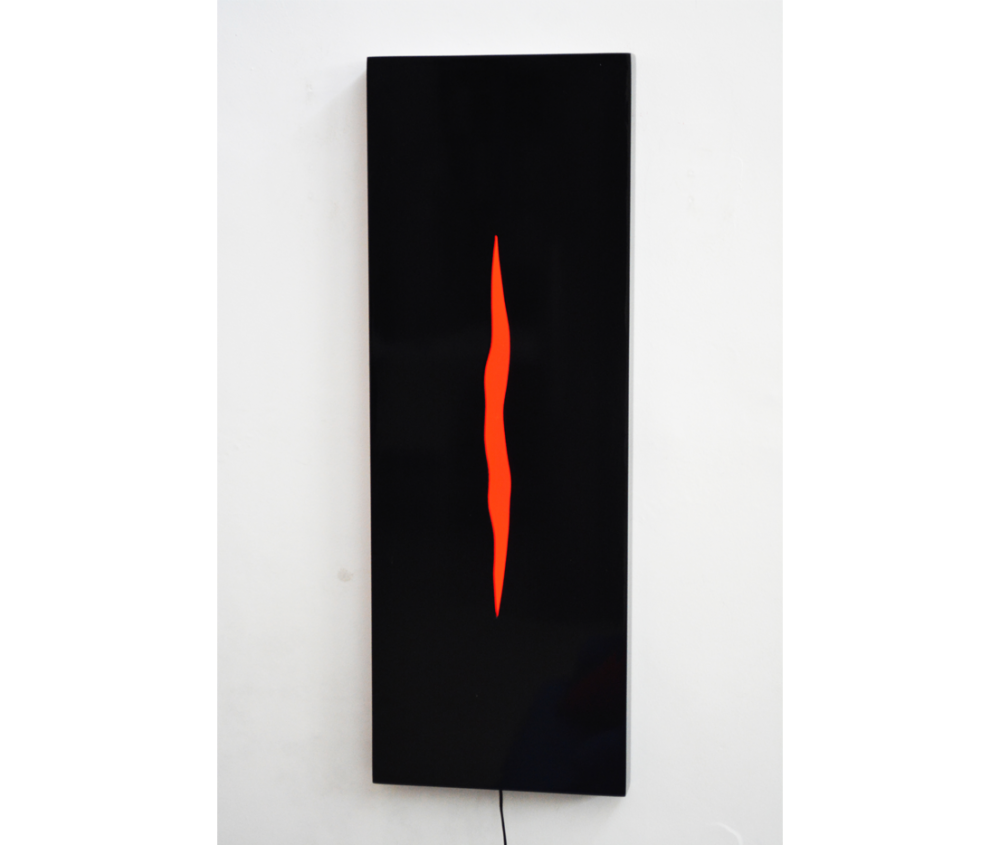 Gersony: Cleft IV - slit series, 2016. Laminated wood and e light, 82x29x5cm