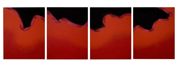 Gersony: Série Fluxos Ocultos, In Finitas Dobras em Vermelho I, II, III e IV - Técnica: acrílica s/tela 0,80x1,3m cada - 2008
